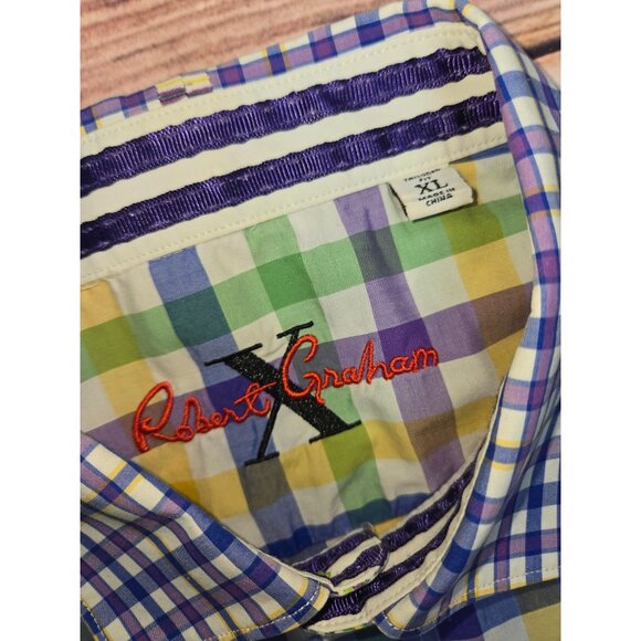 Robert Graham X Collection Mens Short Sleeve Shirt XL Multicolor Check - Picture 5 of 12